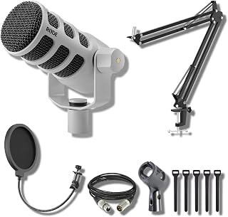 Rode PodMic (White) Dynamic Broadcast Microphone with StreamEye BOOMARM1 Microphone Boom Arm and 10' XLR Cable