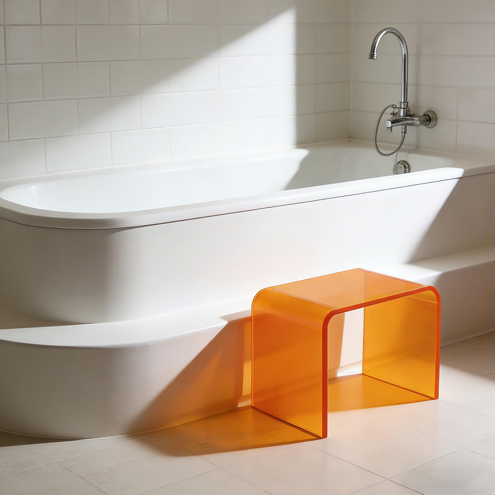 Sgabello in acrilico per doccia, sgabello da bagno, poggiapiedi trasparente, per bambini, adulti, in cucina, bagno (arancione)