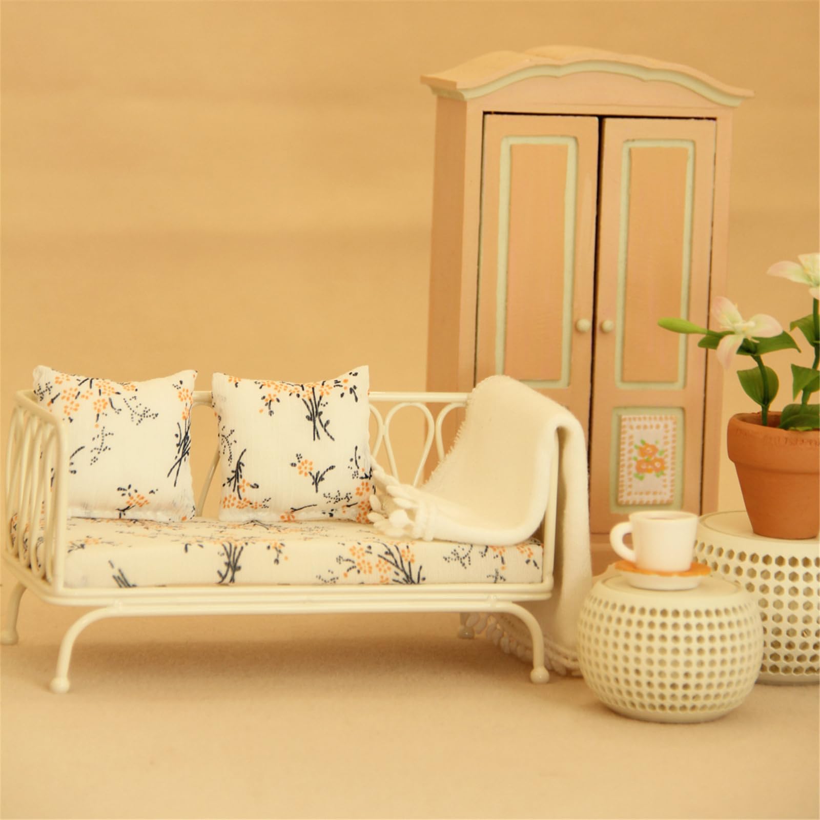 Set divano in miniatura con cuscino in tessuto con, White Set | Cuscini rimovibili in tessuto lavabile per la decorazione creativa della stanza per appassionati miniature
