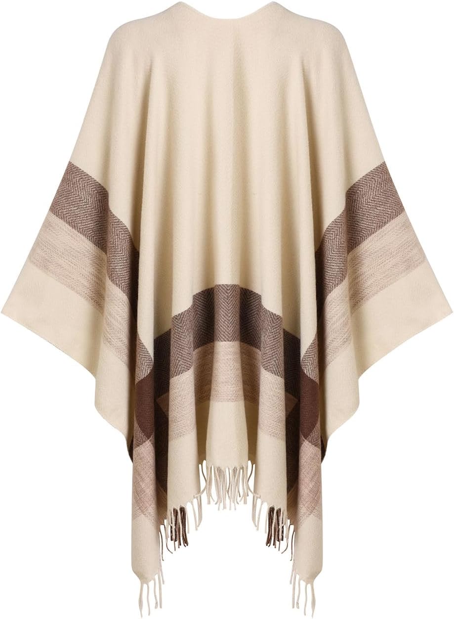 Ferand Women's Elegant Shawl Wraps Plaid Fringe Poncho Cozy Soft Blanket Scarf for Fall Winter - Image 3