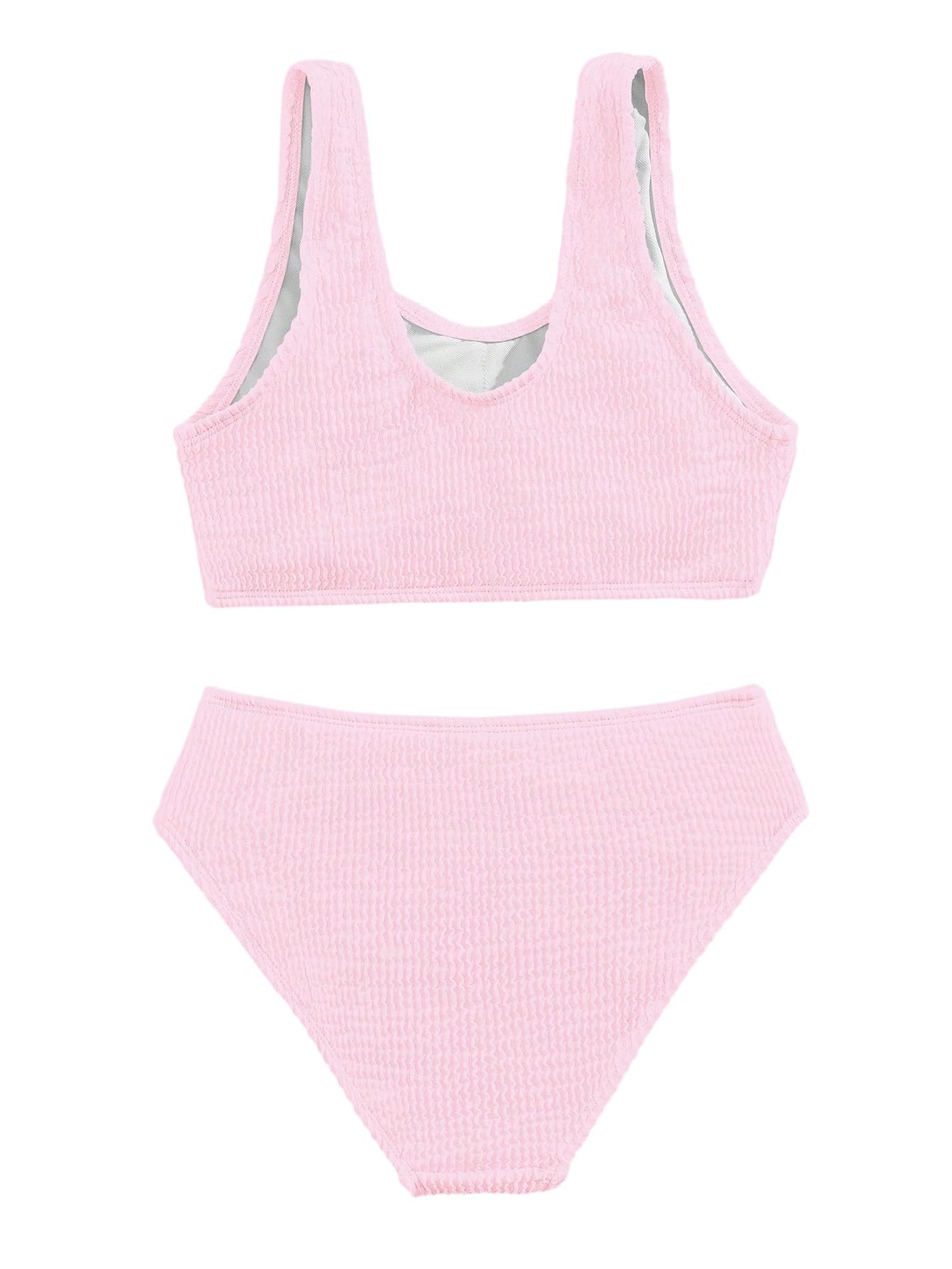 SweatyRocks Dziewczęcy zestaw bikini 2-częściowy kostium kąpielowy z teksturą, zestaw bikini do pływania, moda plażowa, stroje plażowe
