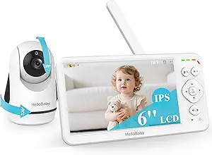 HelloBaby Baby Monitor with Camera and Audio, Large 6'' Video Baby Monitor No WiFi,30-Hour Long Battery, 320° Pan-Tilt Camera with 2X Zoom, Night Vision, 2-Way Talk,ECO,1000ft, Portable, 150 Languages asin的图片