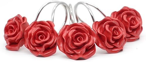 Miniatura 6 de BEAVO Ganchos para cortina de ducha, ganchos decorativos para el hogar, ganchos para cortina de ducha a prueba de óxido, anillos de resina con rosas