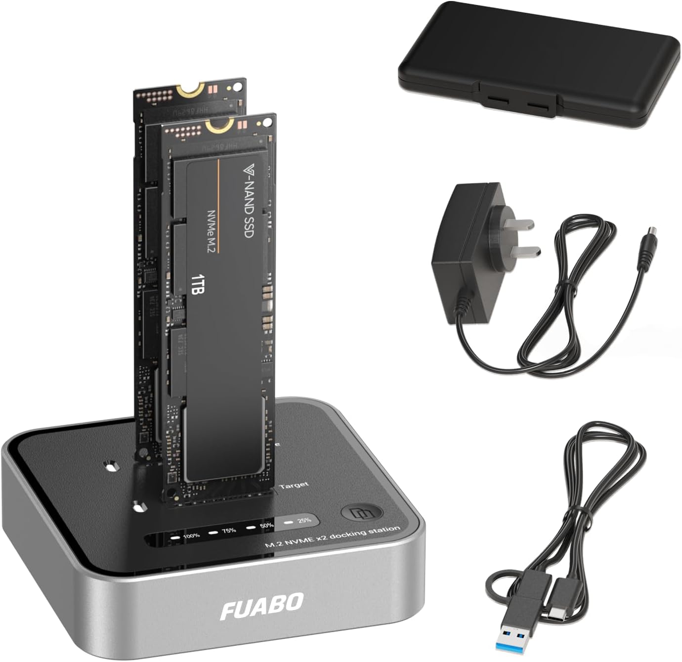 M.2 Duplicator Dual Bay NVMe SSD Cloner with USB-C, 20Gbps USB 3.2 Gen 2X2 Tool-Free M Key PCIE NVMe SSD Reader Docking Station