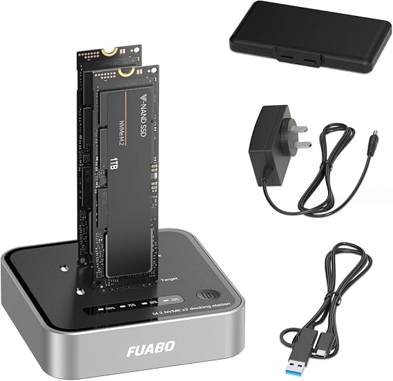 NVMe 20Gbps SSD Docking Station, Dual Bay M.2 Enclosure, 20Gbps USB 3.2 Gen 2x2, Tool-Free Design