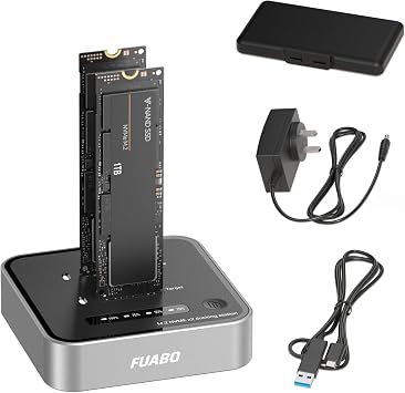NVMe 20Gbps SSD Docking Station, Dual Bay M.2 Enclosure, 20Gbps USB 3.2 Gen 2x2, Tool-Free Design
