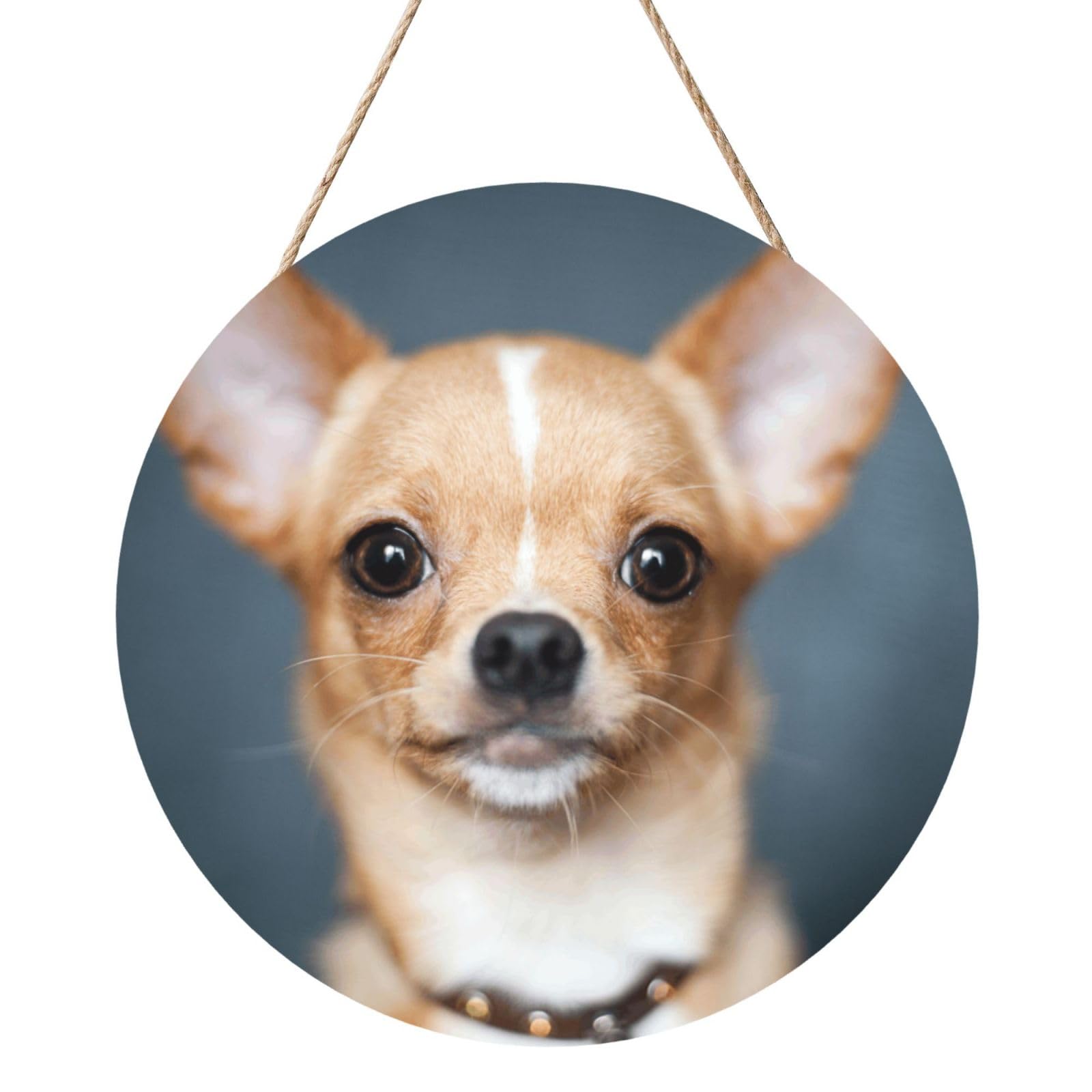 InOmak Cute Funny Chihuahua Dog, Round Wood Panel Painting 12 in, Wall Hanging Painting For Home