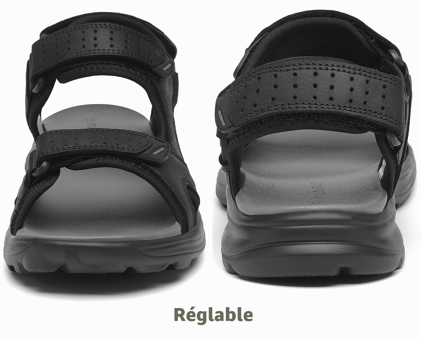 FLARUT Sandales Homme d'été pour Randonnée Chaussures de Marche(Noir,45) | Cuir Véritable,Pointe Ouverte,Semelle Caoutchouc Antidérapante,PU Léger et Amortissant,Fermeture Autocollante