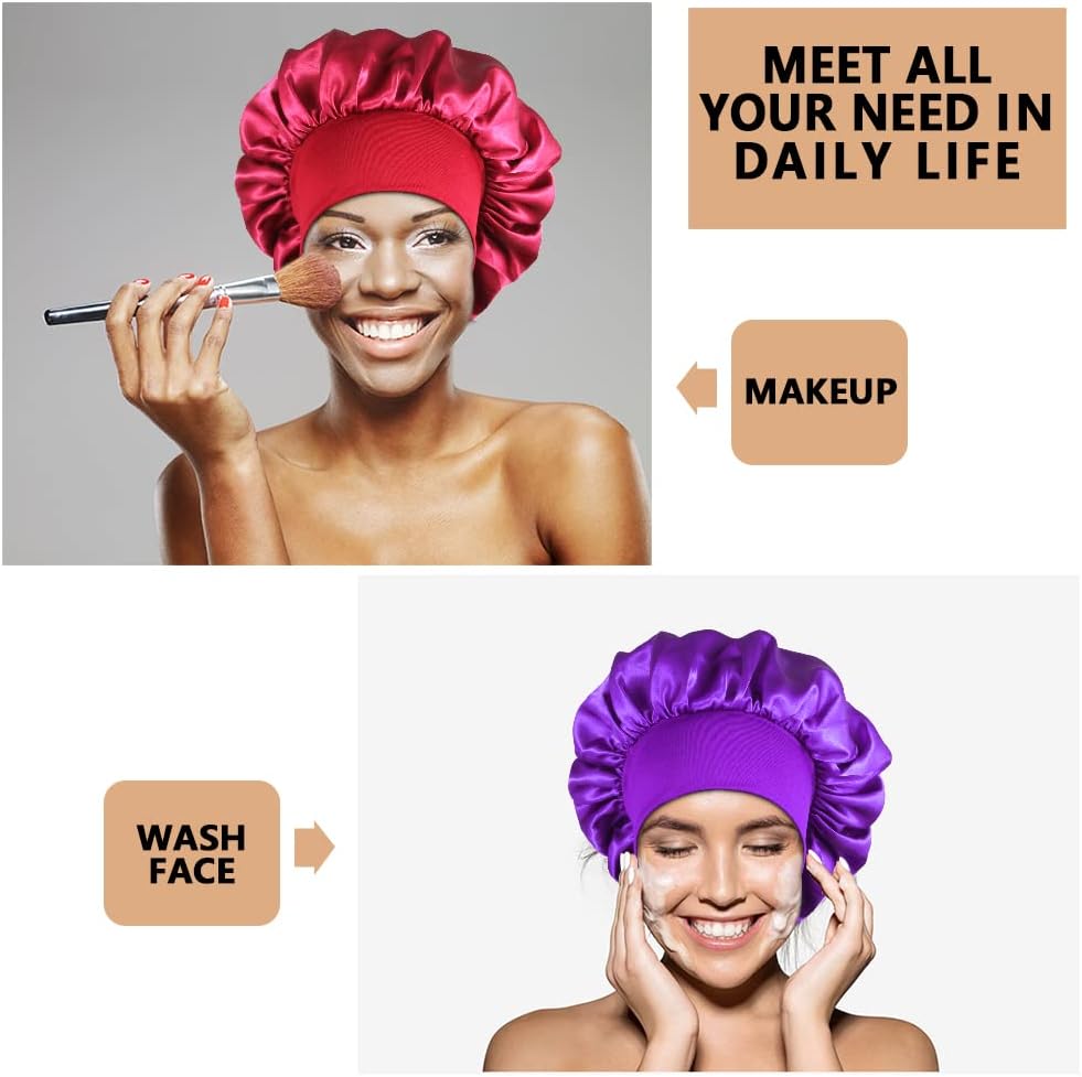 10PCS Satin Bonnets for Women Sleeping, Large Braids Bonnet Wide Band Hair Bonnets - Image 5