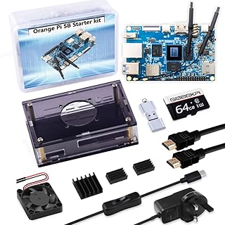 GeeekPi Orange Pi 5B Starter Kit,Orange Pi 5B Single Board Computer 16GB RAM 128GB EMMC Rockchip RK3588S Wifi-BT,Orange Pi 5B Case,5V 3A PSU,64GB Card,4010 Fan,Heatsinks,HDMI Cable for Orange Pi 5B