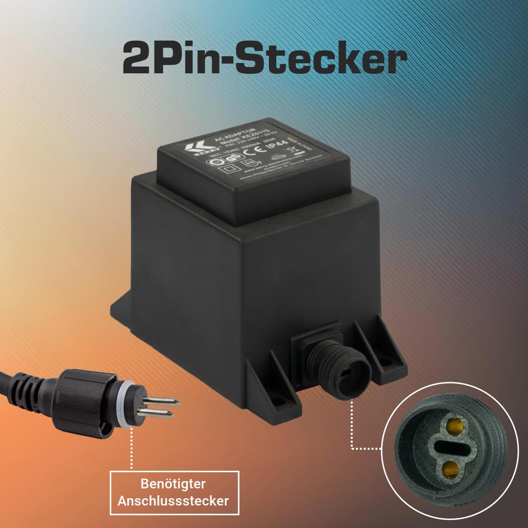 Kerry Electronics Transformator IP44 30 VA, 12 V, prąd zmienny AC/AC, przewód zasilający 2 m, zasilacz, 12 V
