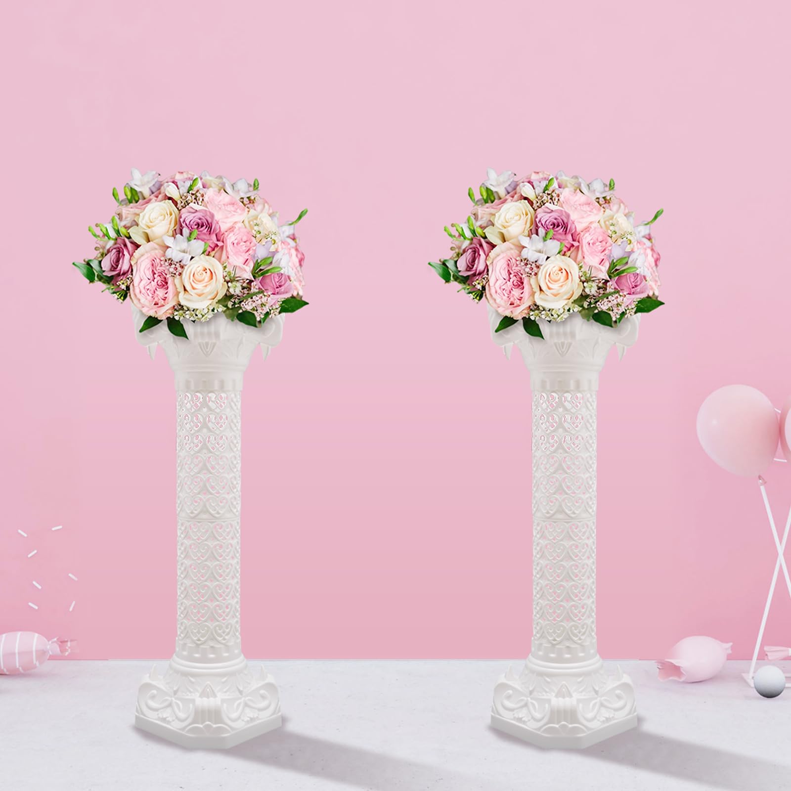 Colingmill Wedding Roman Column Pillars (2 Pack) | 34.6" Tall White Plastic | For Flowers, Decor & Events - View #2