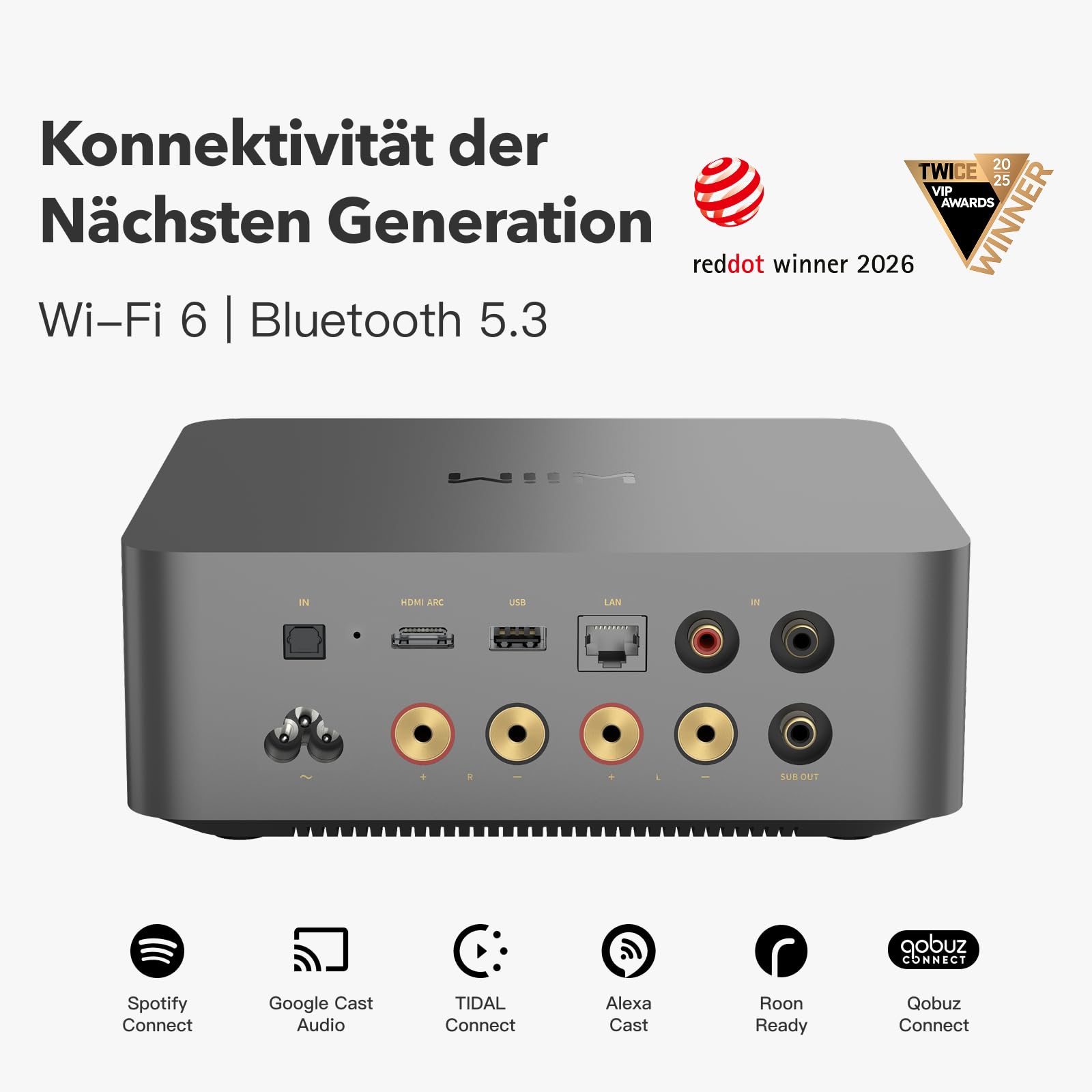 WiiM Amp Ultra Streaming-Verstärker 100W ESS ES9039Q2M DAC Dual TI TPA3255 Amps RoomFit EQ Touchscreen HDMI ARC Optisch RCA Space Grau