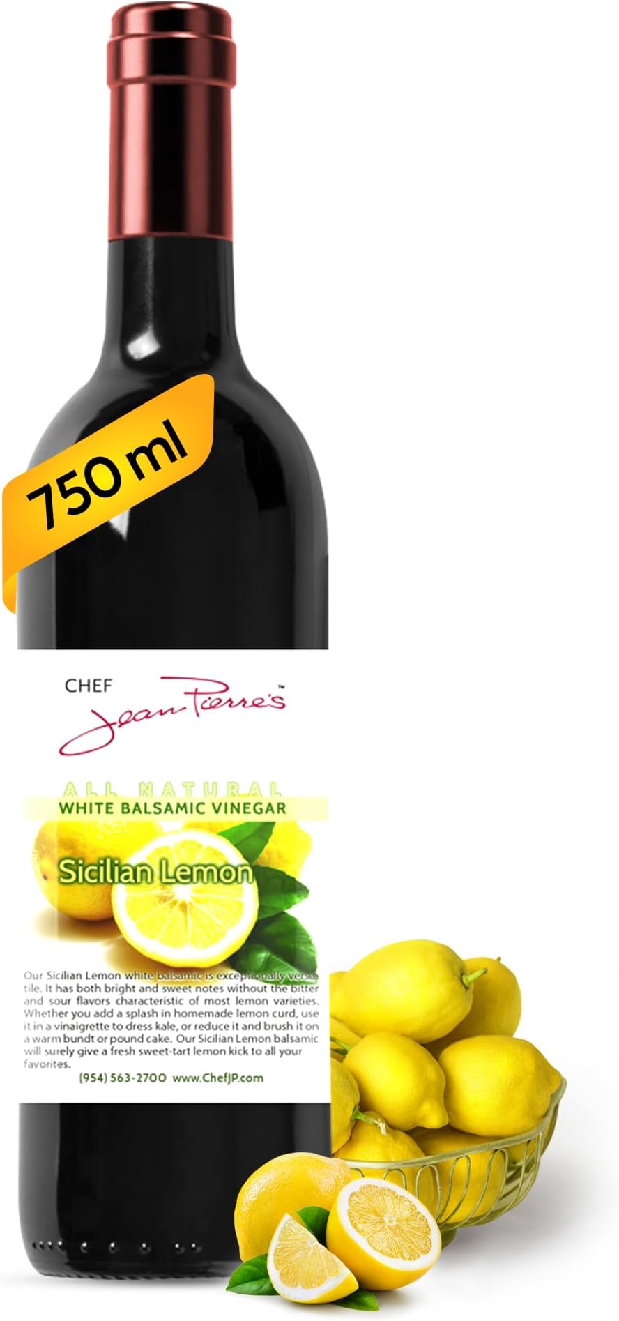 Chef Jean Pierre's Italian Balsamic Vinegar - 750ml (25oz) Rich Lemon Flavor, 12-Year Traditional Barrel Aged - Ideal For Enhancing Your Meals