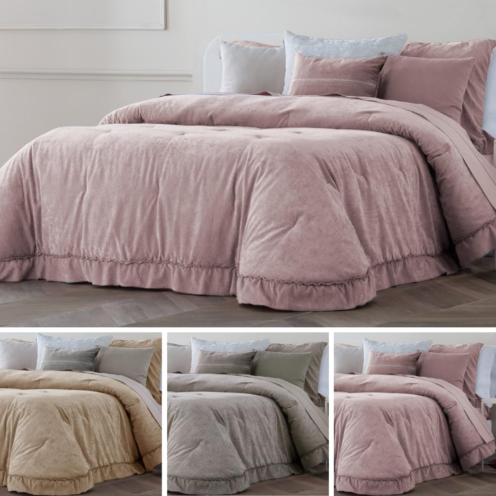 Antilo BOUTI Modelo Isla con Volante - edredón bouti para otoño Invierno. (Cama 135 (235 x 270 cm.), Rose Nude)