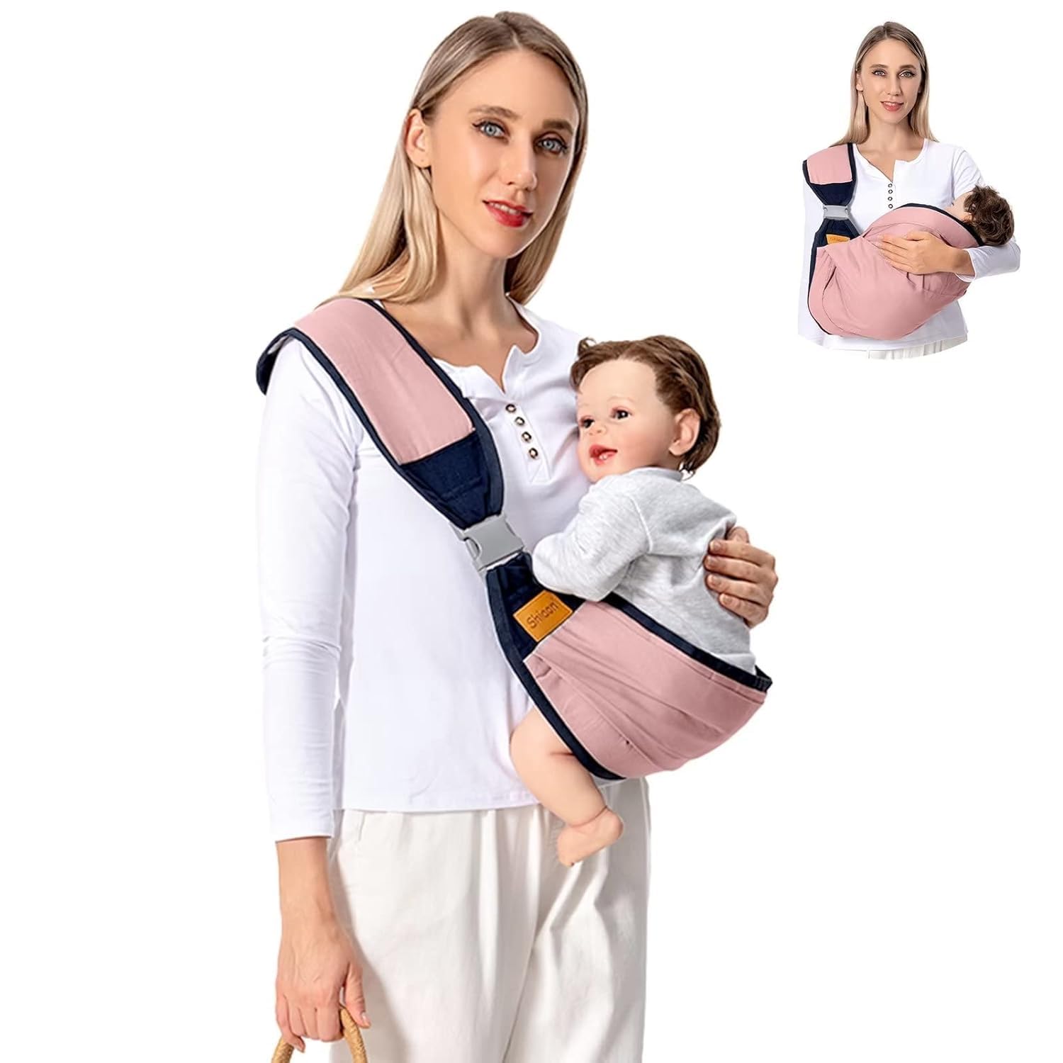 MostNow Baby Carriers, Ergonomic Baby Strap one Shoulder Labor-Saving Polyester Baby Half Wrapped Sling, Adjustable 3D Baby Carrier Wrap Shoulder Straps for Pool Beach (Pink)