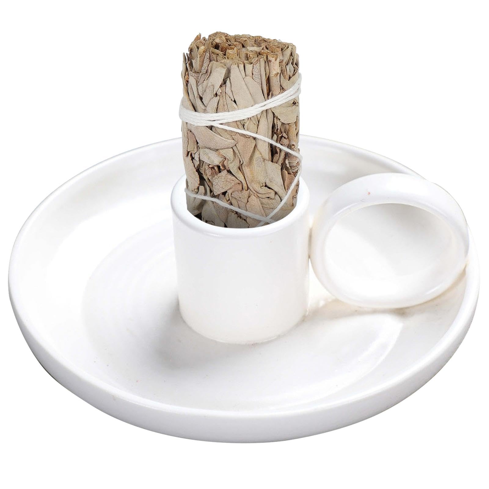 Portaincenso In Ceramica Con Vassoio Raccogli Cenere – Design Sole E Luna Per Salvia E Bastoncini