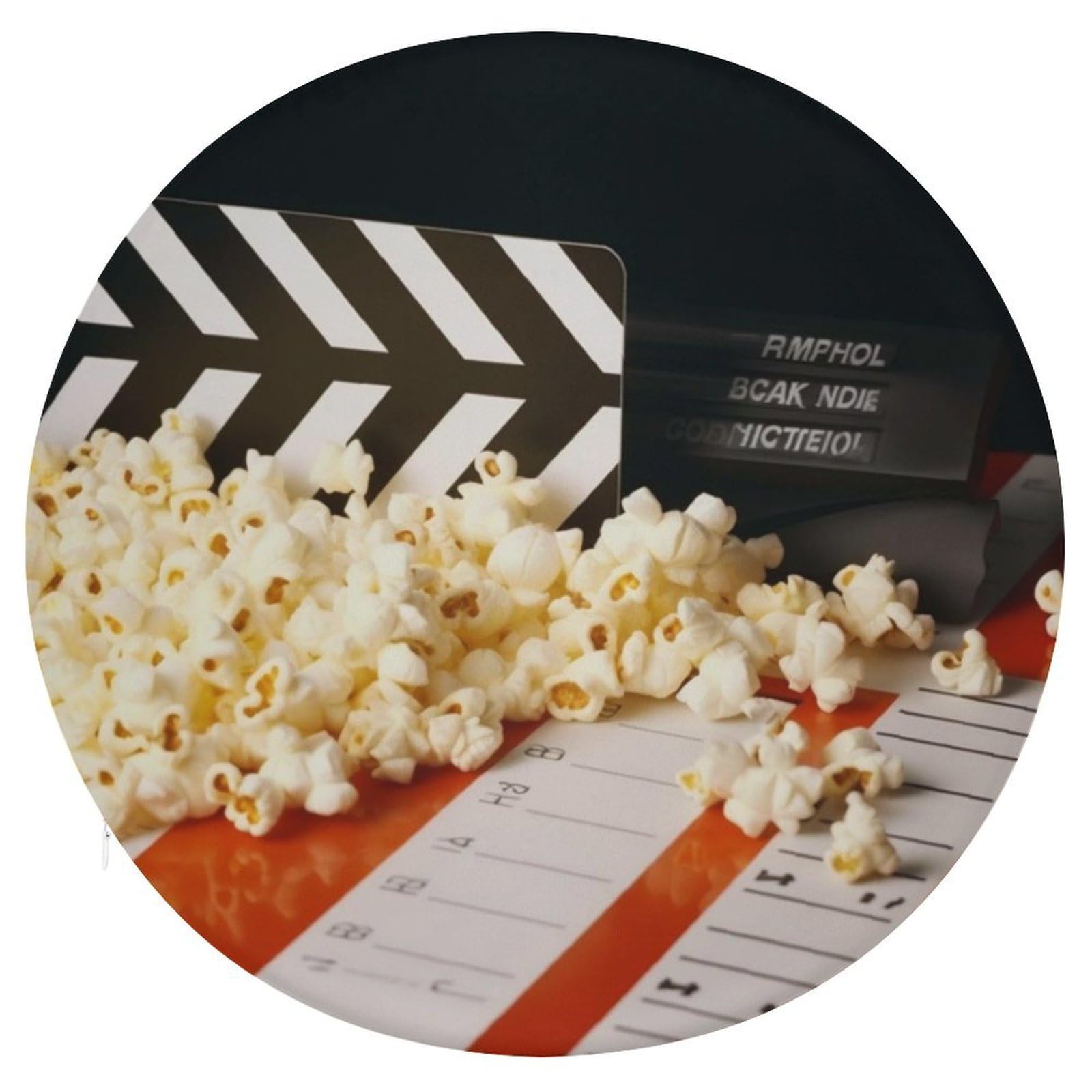 LZQPOEAS Cinema Clapboard and Popcorn Round Chair Cushion 15 Inch, Detachable Memory Foam Seat Cushion,Circle Stool Cushion, Soft Round Chair Pad with Removable Cover