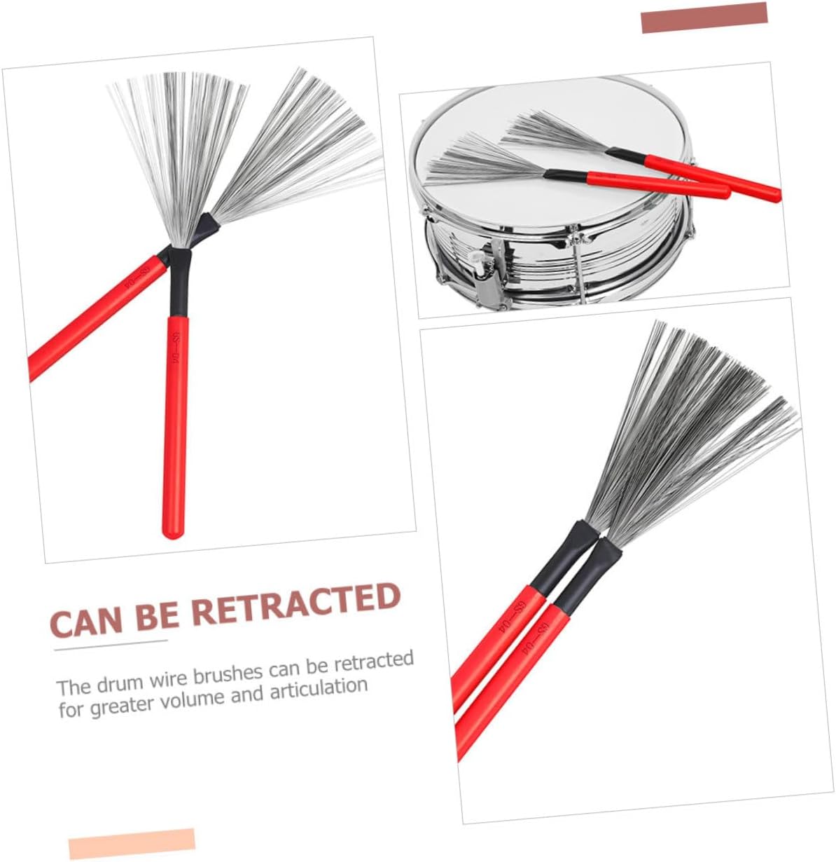 2pcs Percussion Brush with Wooden Handle Durable Steel Wire for Jazz Drums for Beginners and Youth Bands Easy to Use and Carry