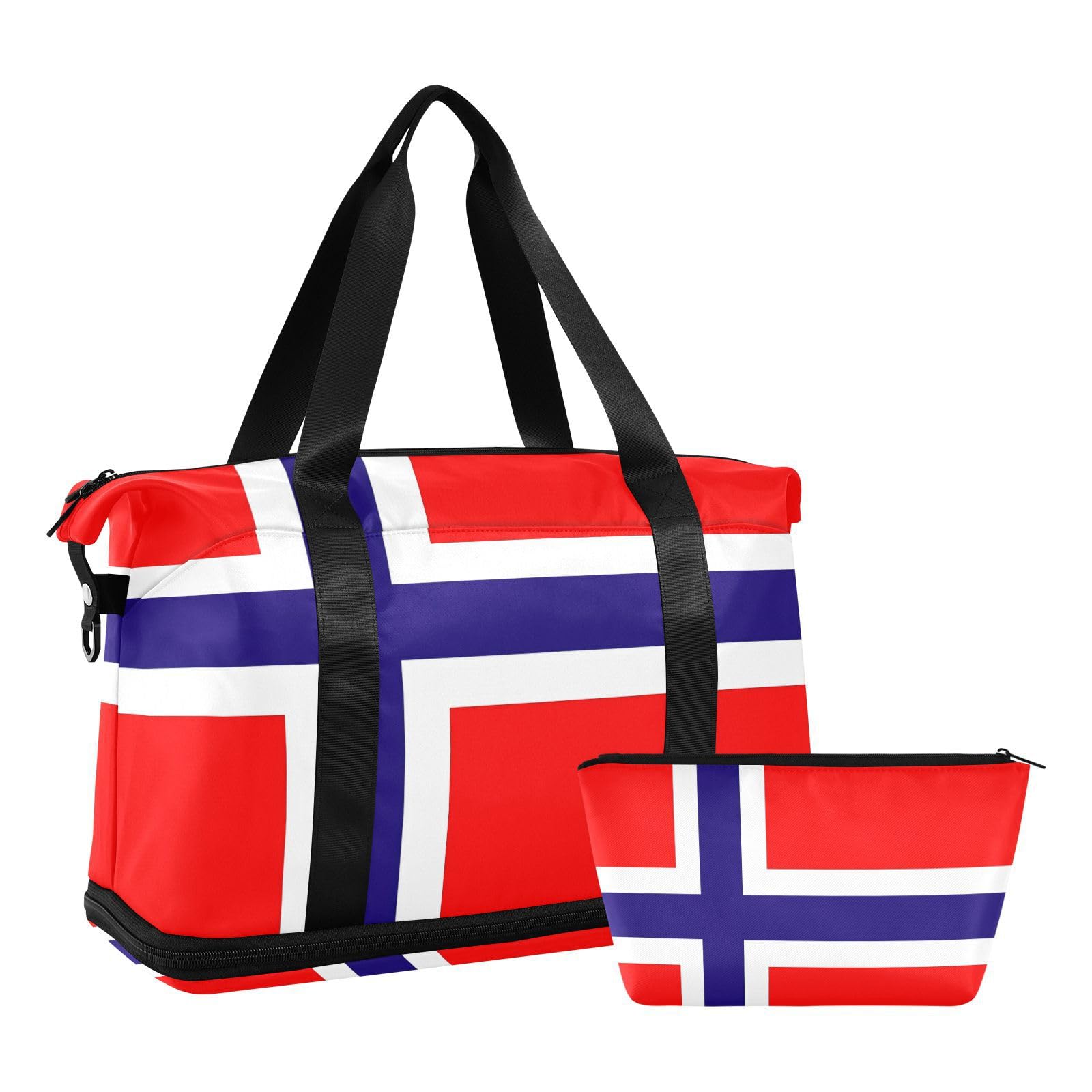 Lot de 2 sacs de week-end avec poche humide et sangle réglable pour la randonnée - Motif drapeau de la Norvège - Pour homme et femme