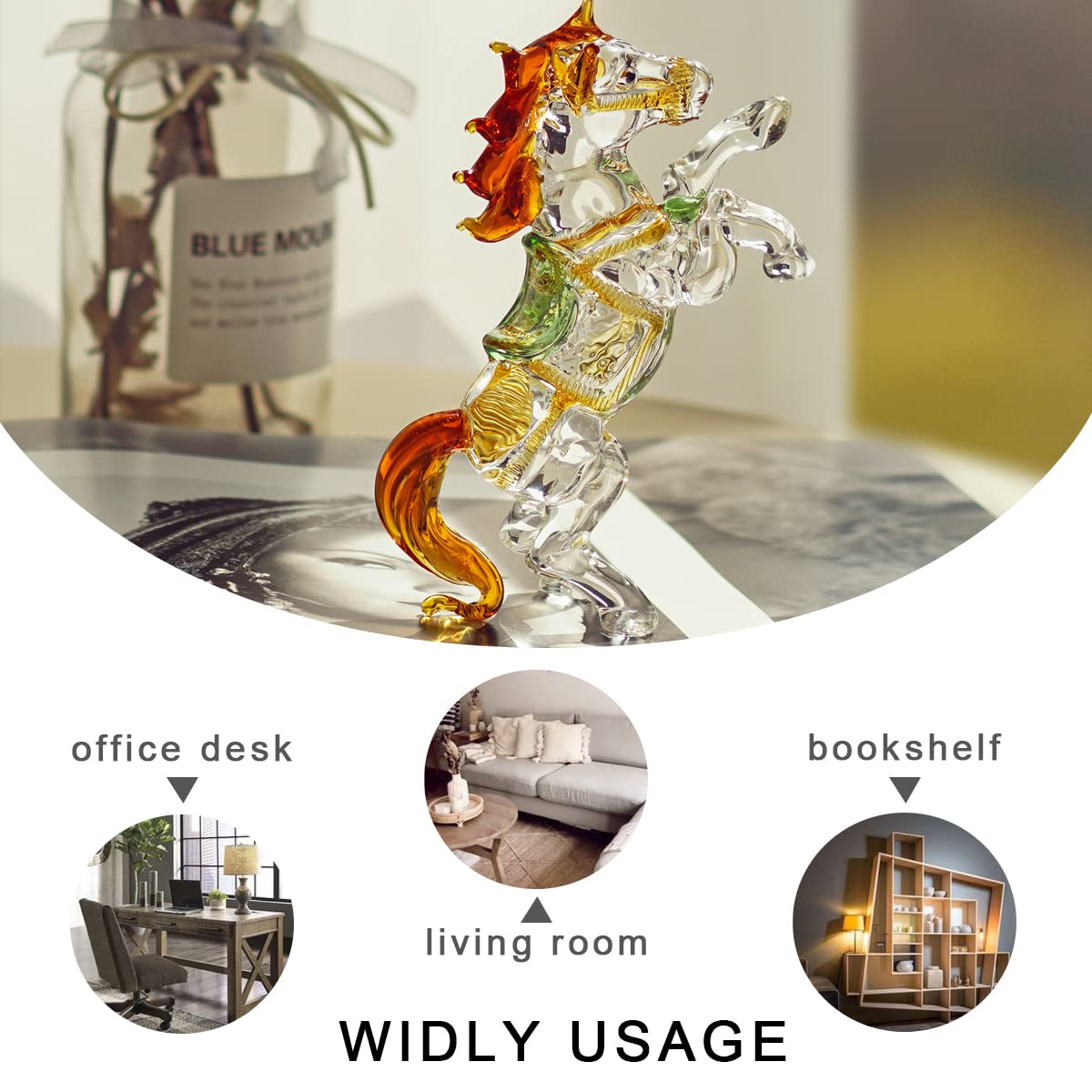 Figurine Cheval En Cristal Soufflé à La Main - 13x7,6cm - Décoration De Table Élégante - Cadeau Symbolique