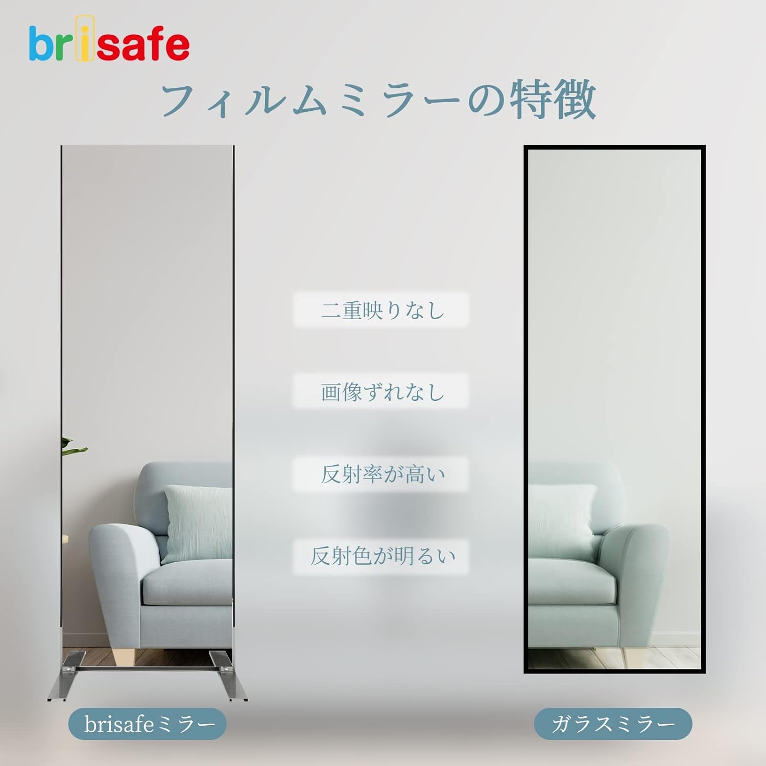 キャスター付き 割れない鏡 brisafe 206 180長さx120幅cm キャスター付き割れないミラー brisafe 80×180cm おしゃれ 割れない 鏡