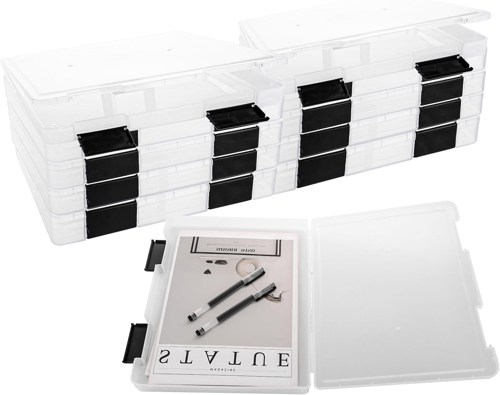 8Pack Plastic A4 Storage Boxes with Lids, 31x25x3cm Clear Plastic File Box A4, Paper Storage Boxes Waterproof Dustproof Document Folders for File, Magazine, Document