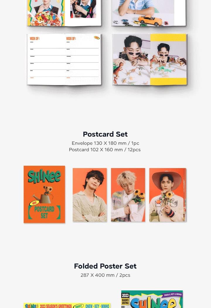 SM Ent 2023 Season's Greetings Package+Desk calendar+Hardcover diary+Envelope+Postcard+Folding poster on pack+Sticker+Mini Brochure+Clear photocard+Photocard+Photo sticker+Tracking (SHINee)