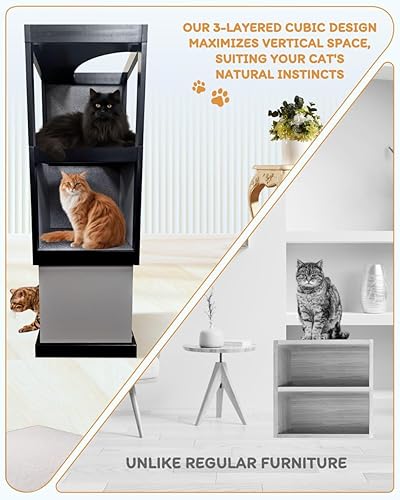Miniatura 2 de Skywin Moderno poste rascador para gatos negrogris, torre de escalada para gatos, ideal para soporte de gato, casa de gato o rascador de gatos,
