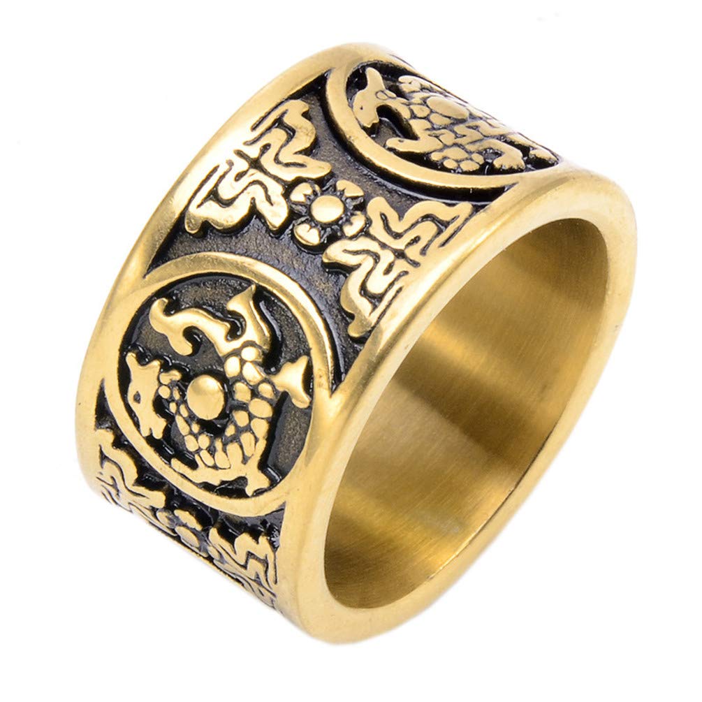 Men's Stainless Steel Ring – Ancient Four Guardian Beasts Design (Dragon, Tiger, Suzaku, Basalt), Size 7–13