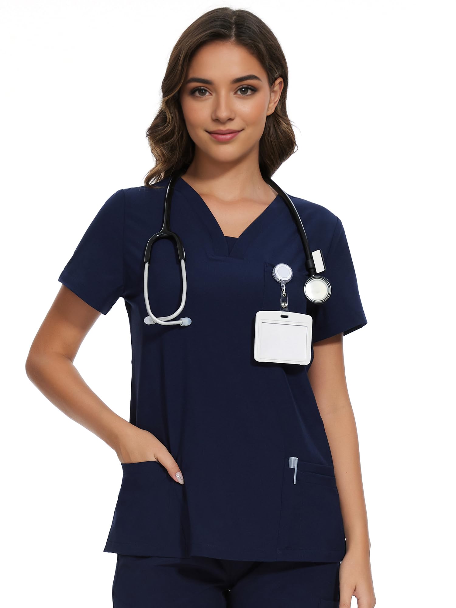 COZYFIT Scrubs for Women - V-Neck Women Scrub Tops with 3 Pockets,Soft Stretch