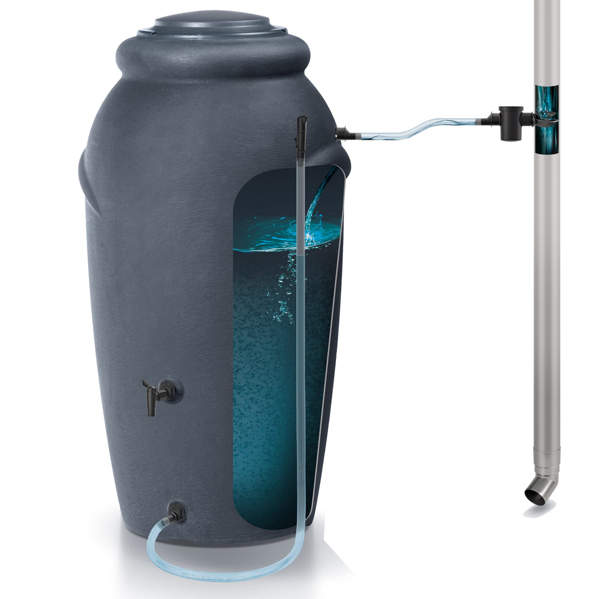 Prosperplast Deszczowa beczka wodna 210l Aquacan Baby z tworzywa sztucznego w kolorze Antracyt 59,6 x 56 x 118,3 cm + zestaw akcesoriów