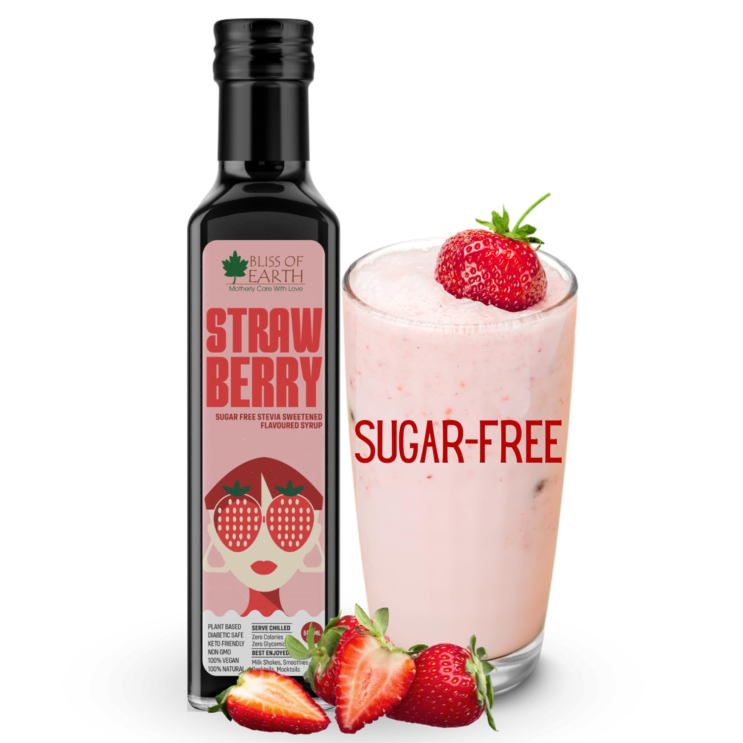 Bliss of Earth Strawberry Sugar free Syrup For Strawberry Shake, Lassi, Mocktail, Diabetic Safe, Zero Calorie, Keto. No Artificial Flavour. 500ml (B0CV13J267) Amazon Price History, Amazon Price Tracker