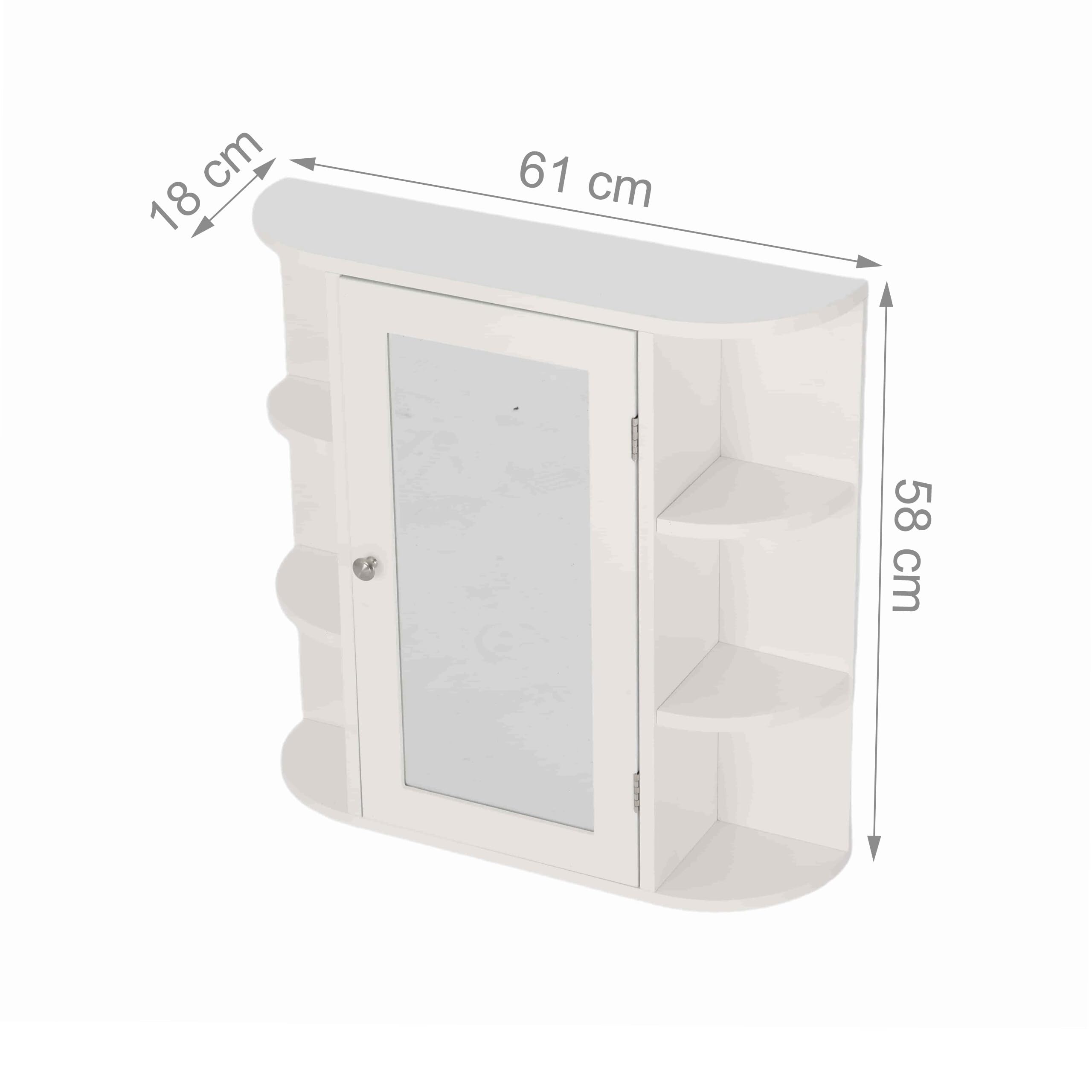 Relaxdays Armario con Espejo, 6 estantes, 4 Compartimentos, 58 x 61 x 18 cm, Montaje en Pared, Mueble de baño, Blanco.