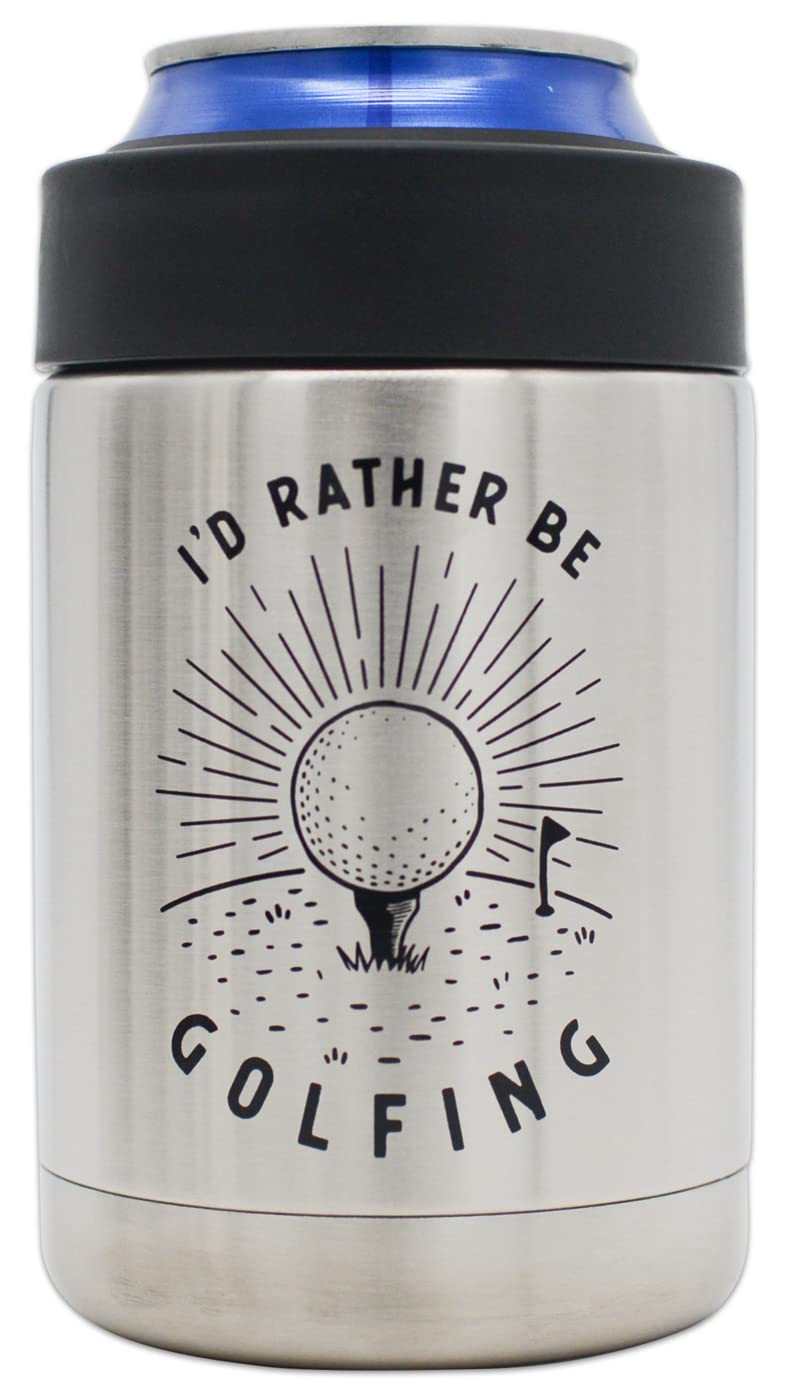 Funny Golf Gift - “Rather Be Golfing” Insulated Stainless Steel Can Cooler - Unique dad golf gift + perfect for golfers. Funny tournament prize + gift