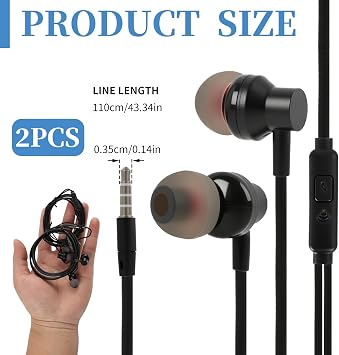 2 PCS 3.5mm Wired Earphones with Microphone, In Ear Headphones Wired for Clear Sound and Noise Isolation, Comfortable Wired Earbuds for Music Calls Travel and Daily Use