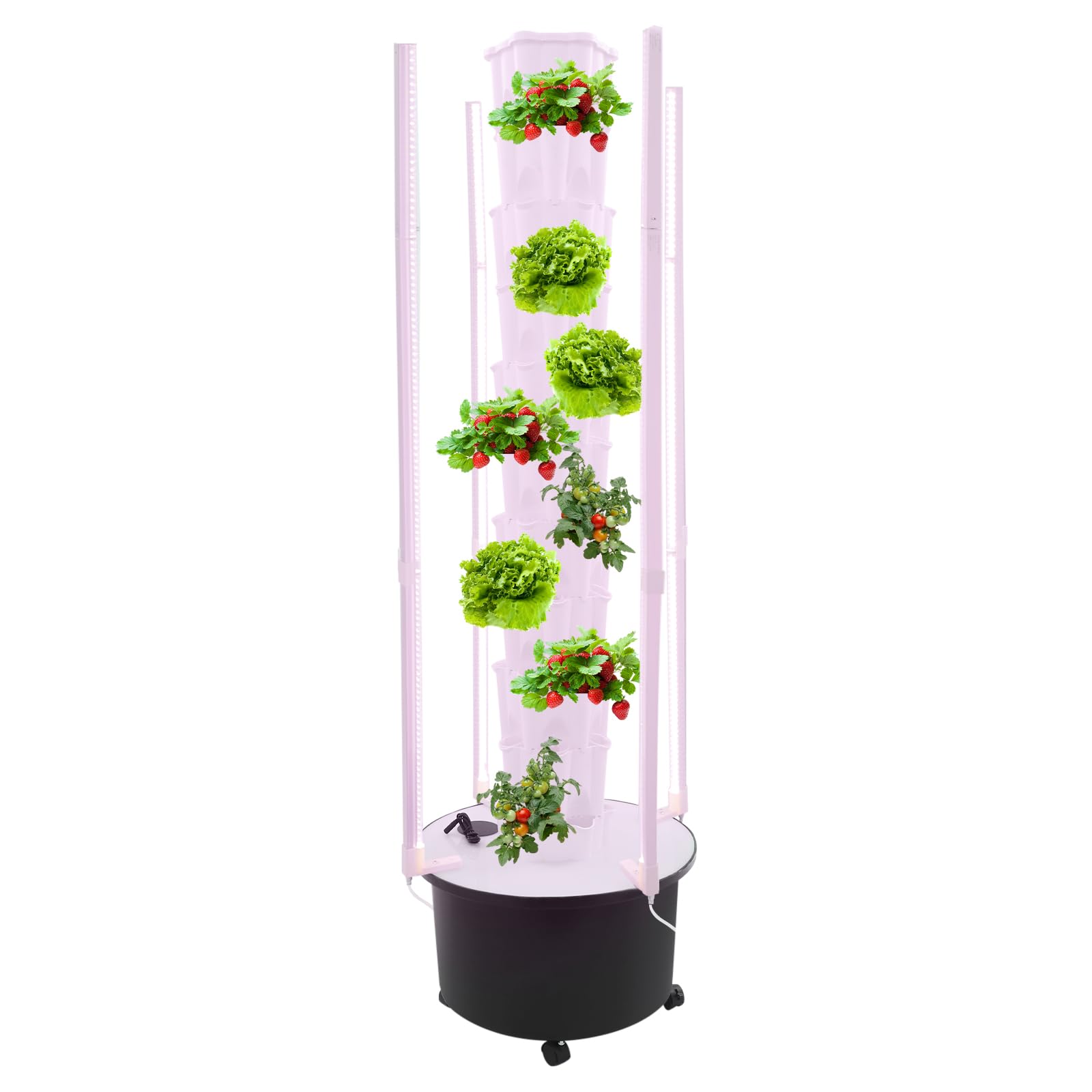 Tour hydroponique à 10 étages avec lumière LED et roues, système hydroponique de 60 plantes, kit de culture de jardin intérieur pour légumes, herbes, jardinage vertical économe en eau
