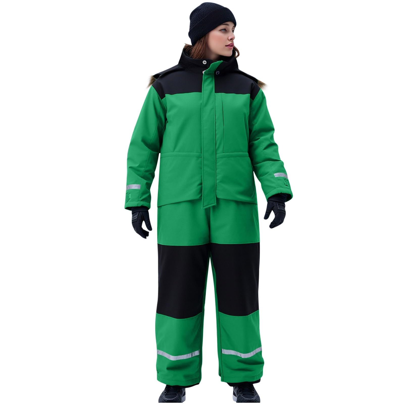 Generisch Damen Skianzug Einteiler Schneeanzug Wasserdicht Winddicht Winter Warme Schnee Skifahre Outdoor Jumpsuit Langer Overall Mit Reflektierenden Streifen Schneemantel Reißverschlusstaschen