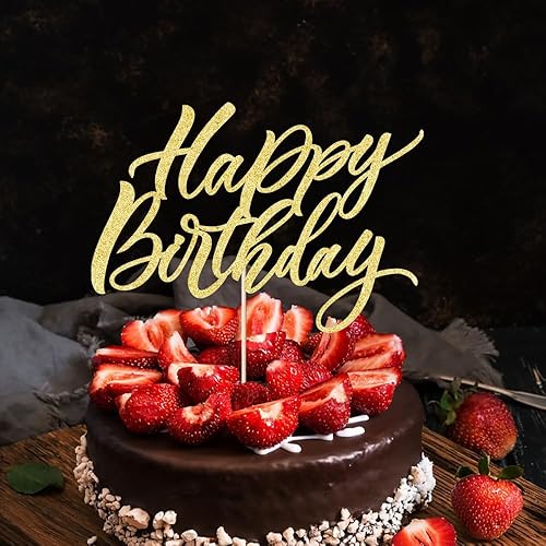 Miniatura 6 de Decoración de pastel de cumpleaños con purpurina dorada, decoración de pastel de feliz cumpleaños, adecuada para decoración de fiesta para