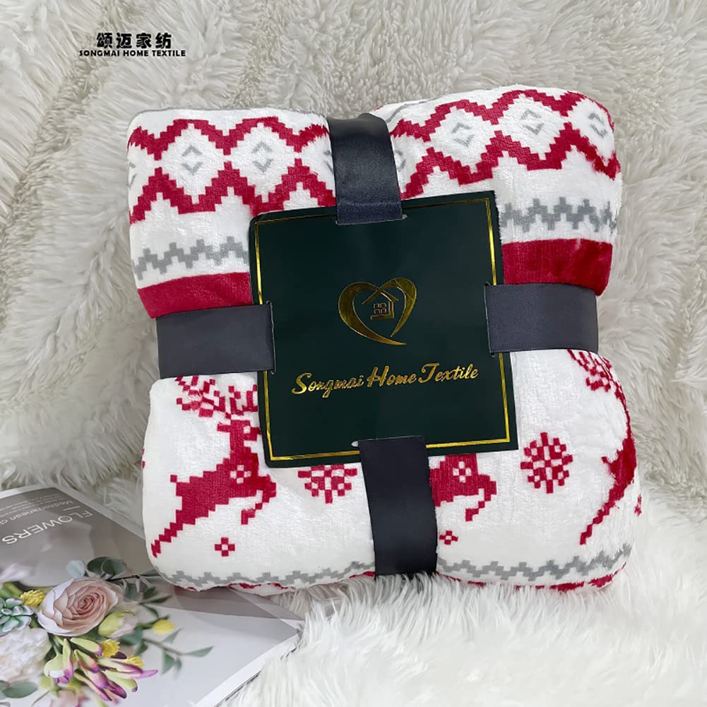 Manta Franela Reversible para Cama 160x200 cm, Manta con Motivos navideños, Manta Reversible de Microfibra para Cama y Sofa-Manta de Forro Polar Gruesa Cálida y Esponjosa, Fácil de cuidar