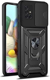 Samsung Galaxy M51 Case Cover with Camera Slider, Built-in 360 Rotating Ring Holder, Shockproof Cell Phone Case (Black)