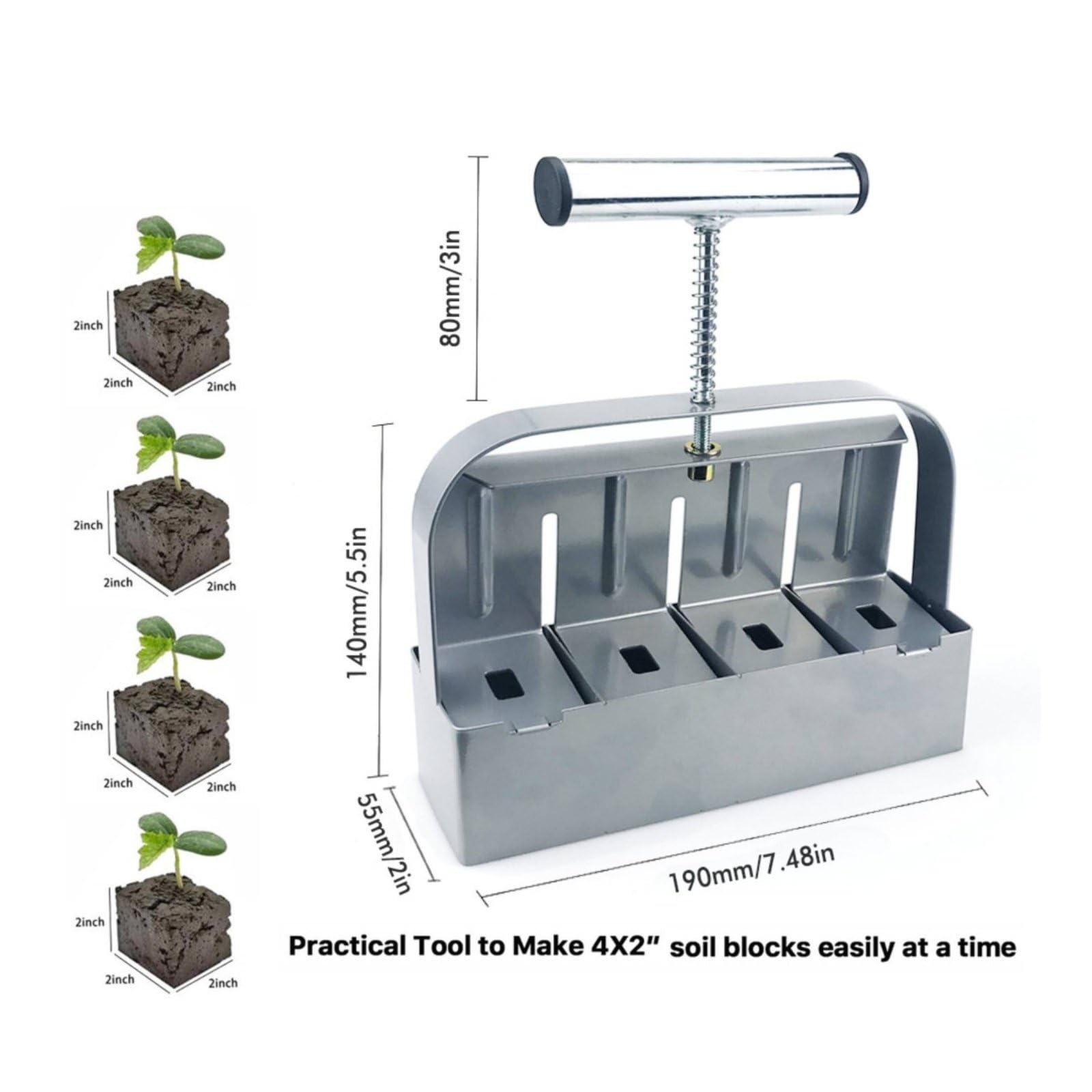 Moulageur de Mottes de Terre Outil de Semis Presse Mottes Bloc de Terre Manuel pour Démarrage de Plants sans Godets avec, Bloqueur De Sol À 4 Cellules avec Poignée Tubulaire Ronde