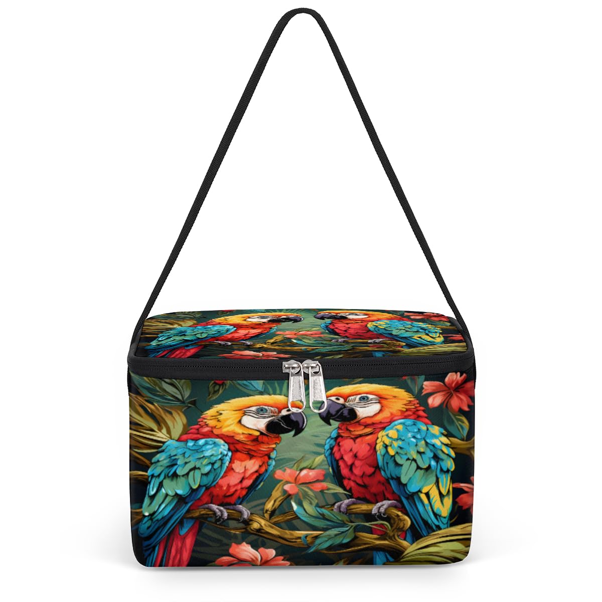 GzLeyigou Parrot Palm Leaves Lunch Bags for Women Men 9 Cans, Hot & Cold Food Delivery Bag Insulated Grocery Bag Insulated Lunch Box Colorful Parrot Cooler Bag for Office Work Picnic Beach