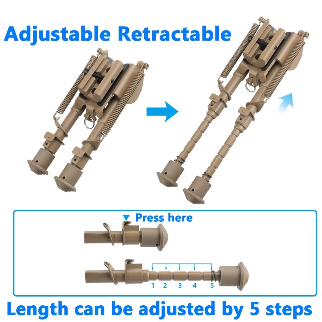Bipied Tactique avec Adaptateur Picatinny, 6 À 9 Pouces Bipieds De Chasse Légers en Alliage D'aluminium
