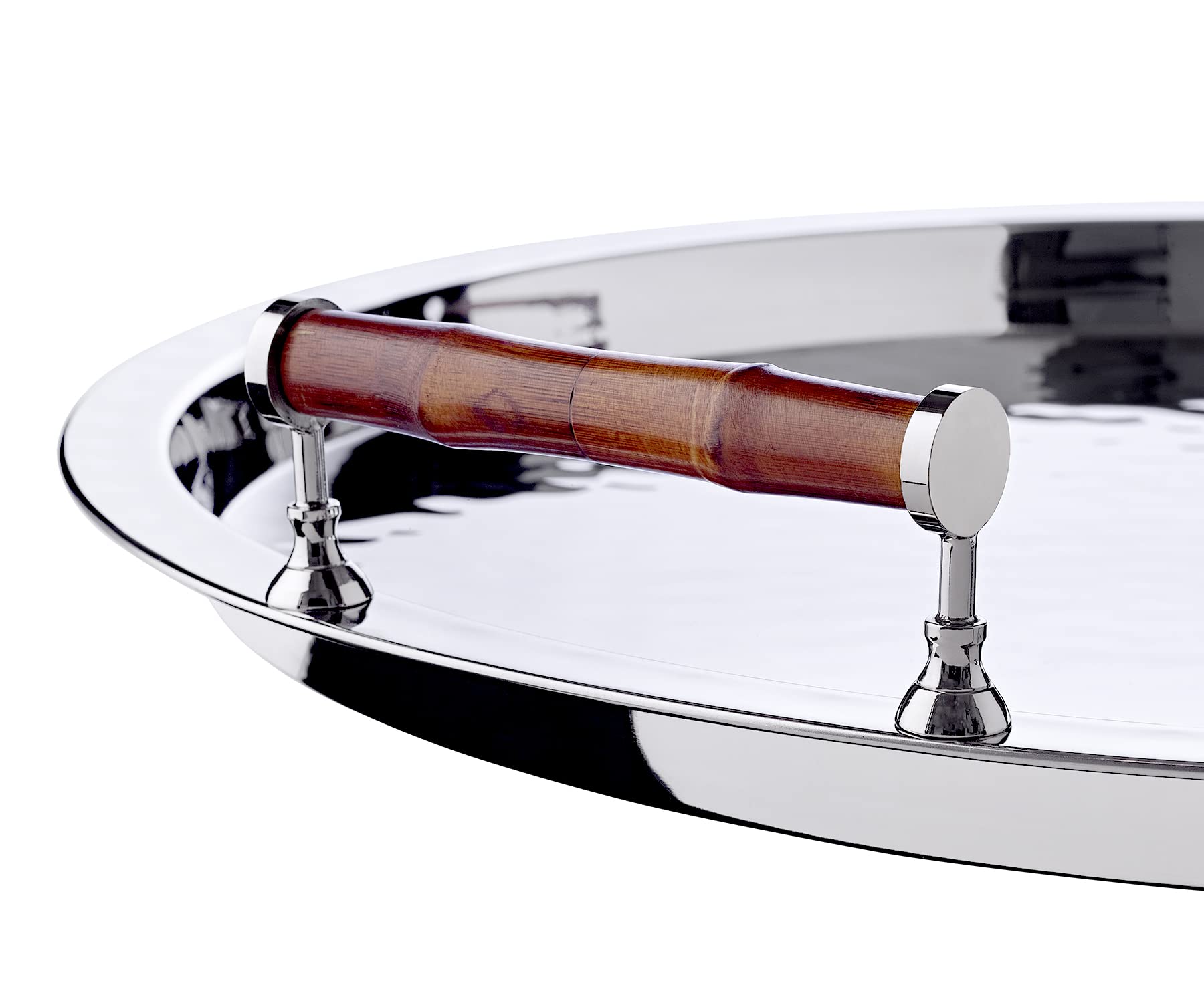 EDZARD Bandeja Hugo de Acero Inoxidable con Asas de bambú, Redondo, diámetro 55 cm