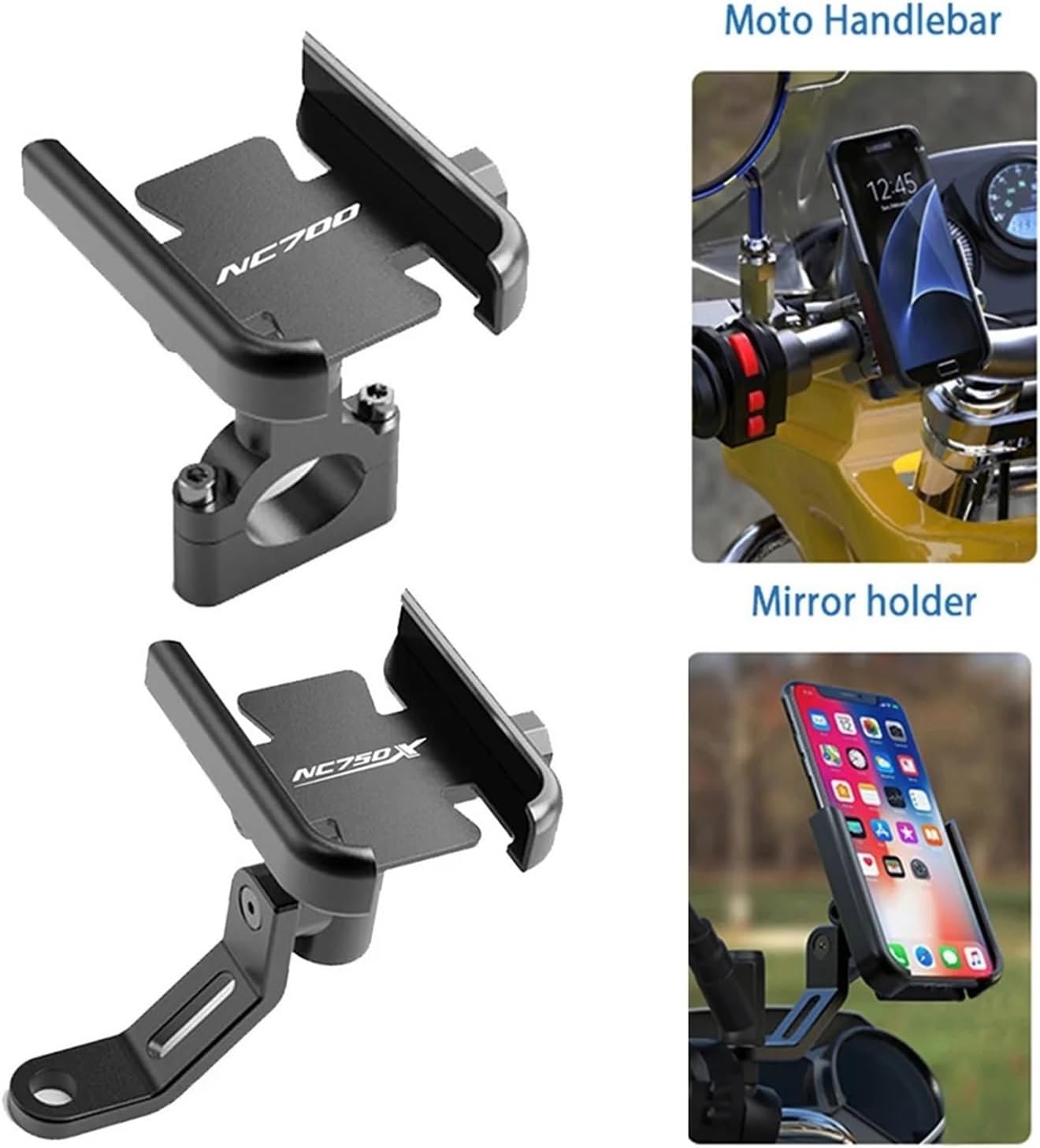 with Logo for NC750 NC 750 Motorcycle Accessories Handlebar Mobile Phone Holder GPS Stand Bracket Support(Black)