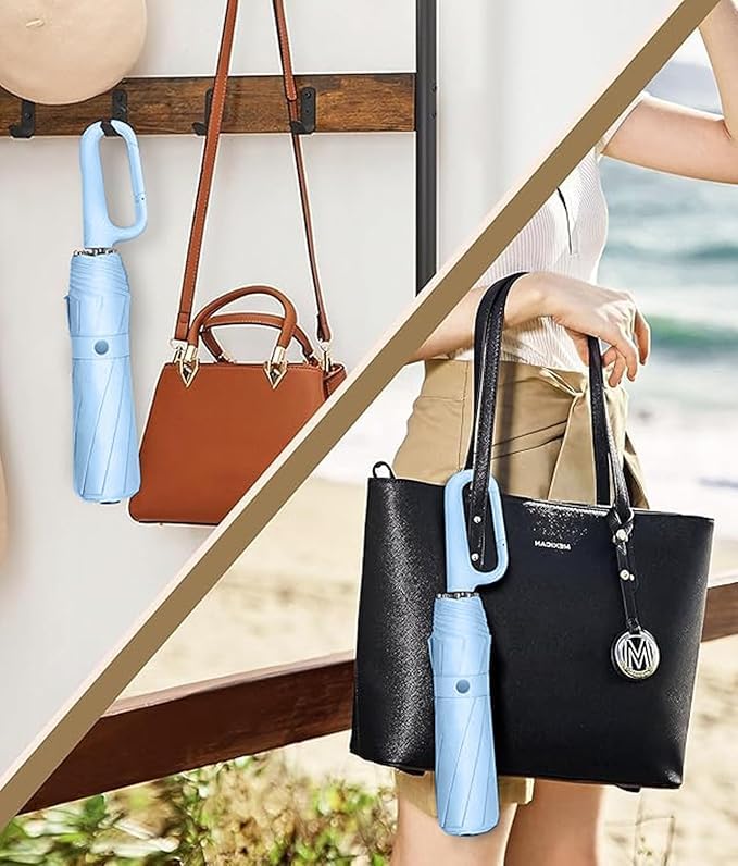 Image of TEKCOOL UV Umbrella with Novelty Carabiner Handle, Travel Umbrellas for Rain and Sun Windproof Compact, Automatic Open Close, 8 Ribs, Portable Umbrella for Men and Women(Skyblue)