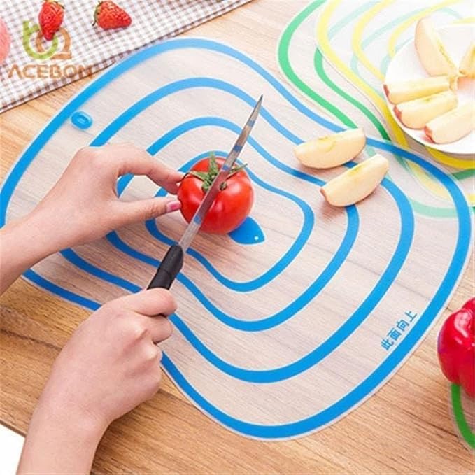 Image of SHRI MODESHWARI ENTERPRISE Non-Slip Cutting Board with Red Concentric Circle Pattern|White| Kitchen Chopping MatThin| Clear| Small Size 23 x 42cm| Anti-Skid Kitchen Cutting Mat (1, Malti Colour)