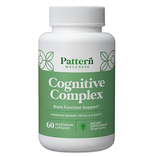 Pattern Wellness Cognitive Complex Supplement – Supports Memory, Focus, Mental Clarity, and Brain Health – Lion’s Mane, Bacopa, B Vitamins – 60 Vegetarian Capsules