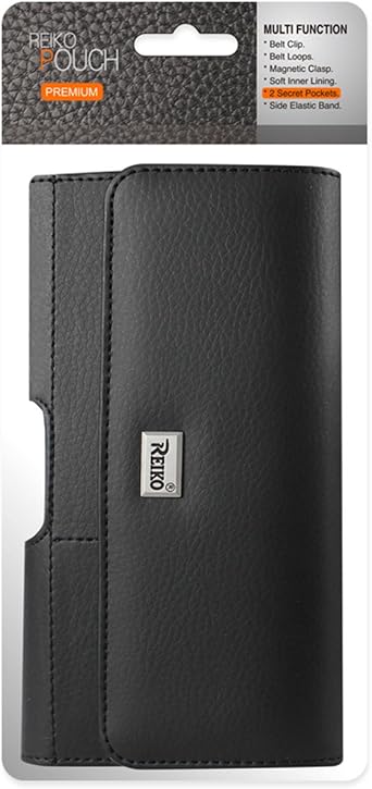 Reiko Wireless Leather Horizontal Phone Pouch with Card Holder 7.0X3.86X0.71 Belt Clip for Galaxy Mega 3 Devices - Black,HP500B-703907BK
